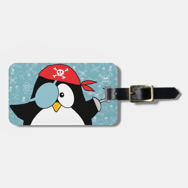 Etiqueta Para Maletas Pingüino del pirata personalizado (Frente Horizontal)