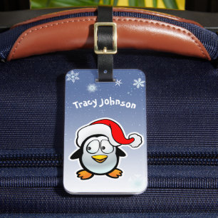 Etiqueta Para Maletas Pingüino Guay Con Sombrero Santa