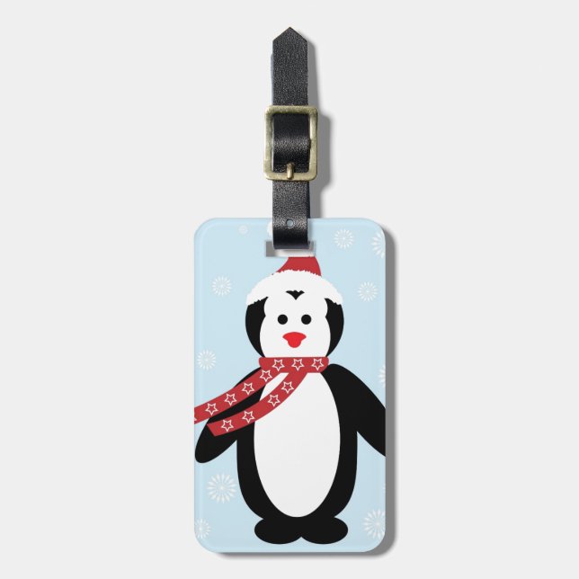 Etiqueta Para Maletas Pingüino Navidades de invierno (Frente Vertical)