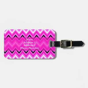 Etiqueta Para Maletas Pink, Black and White Zigzag