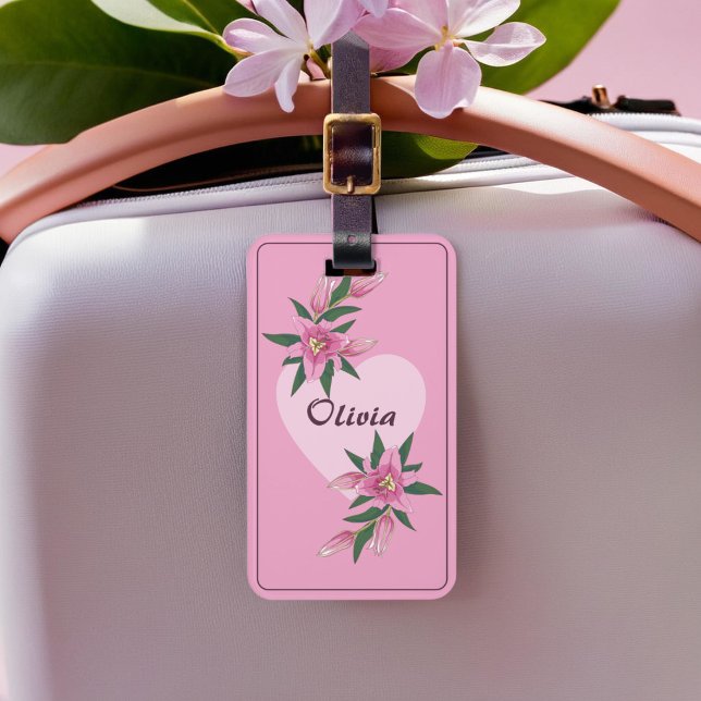Etiqueta Para Maletas Pink Blooming Lily Sweet Heart (Pink Blooming Lily Sweet Heart Luggage Tag)