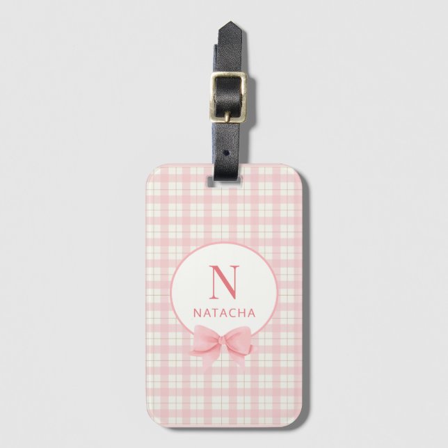 Etiqueta Para Maletas Pink Cute Plaid Gingham (Anverso vertical)