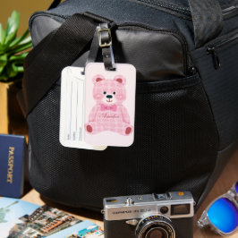 Etiqueta Para Maletas Pink Gingham Teddy
