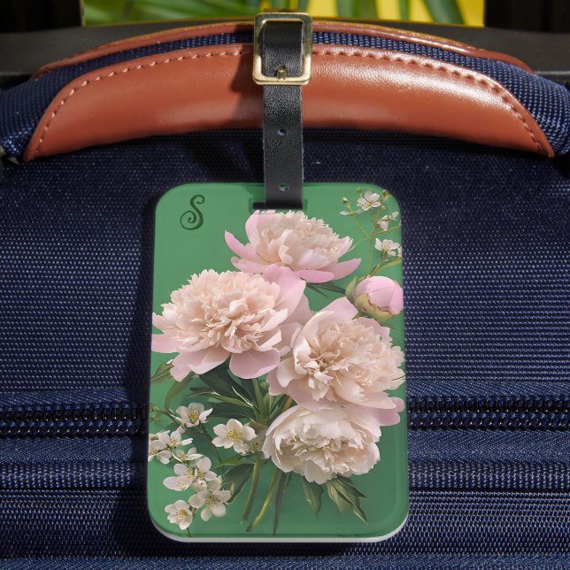 Etiqueta Para Maletas Pink Peonies Monogram Name Personalized (Anverso In situ 2)