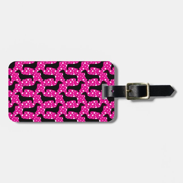 Etiqueta Para Maletas Pink Polka Dachshunds (Frente Horizontal)