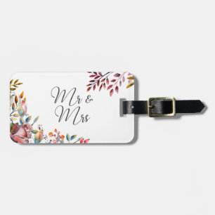 Etiqueta Para Maletas Pink Rose Floral Boda Mr & Mrs Travel Bag Tag
