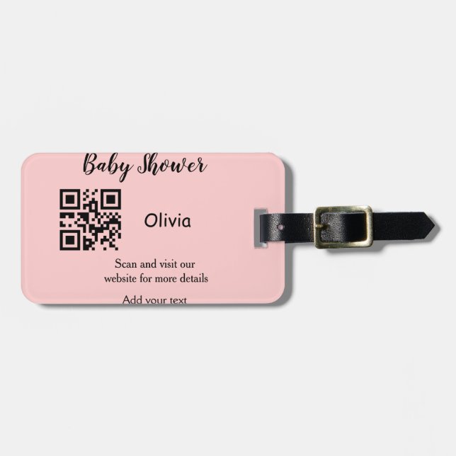 Etiqueta Para Maletas Pink simple baby shower q r code add name text thr (Frente Horizontal)