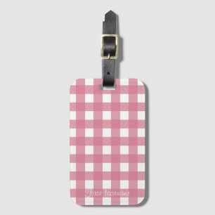 Etiqueta Para Maletas Pink White Gingham Check Plaid