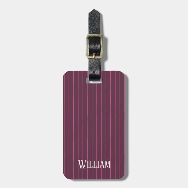 Etiqueta Para Maletas Pinstripes burdeos personalizadas (Frente Vertical)