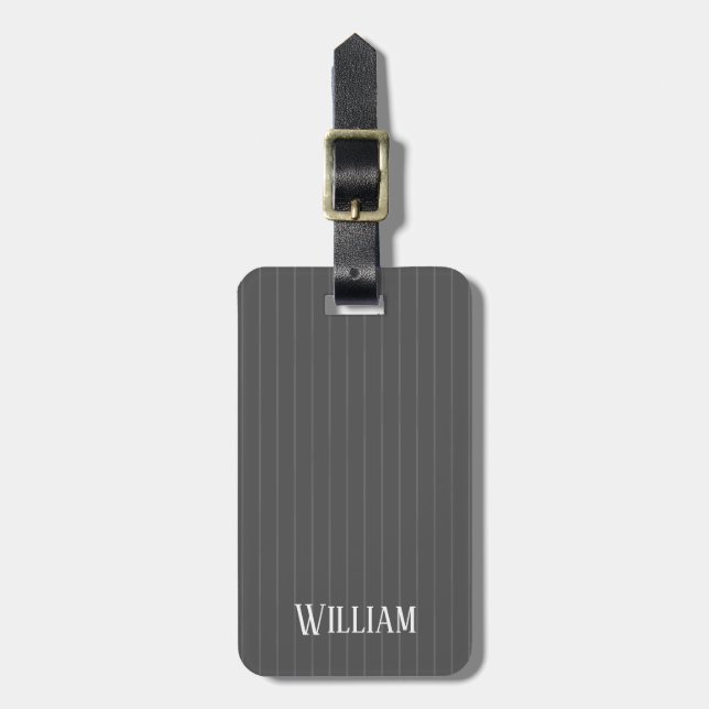 Etiqueta Para Maletas Pinstripes grises personalizadas (Frente Vertical)