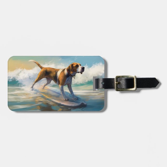 Etiqueta Para Maletas Pintado americano de Surf Engligh Foxhound Beach (Frente Horizontal)