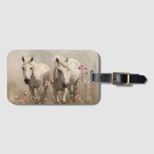 Etiqueta Para Maletas Pintado de aceite de flores rosadas de los caballo
