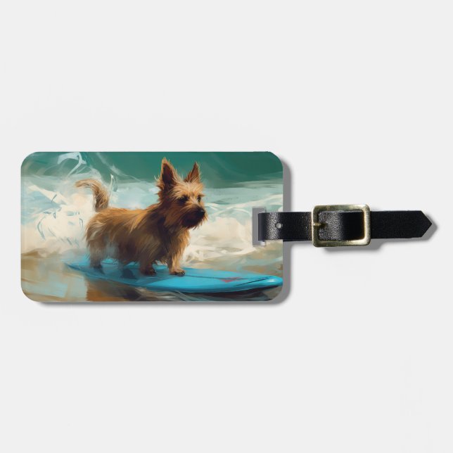 Etiqueta Para Maletas Pintado de surf en Australian Terrier Beach (Frente Horizontal)
