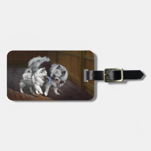 Etiqueta Para Maletas Pintado Keeshond Playtime - Arte Perro Original.