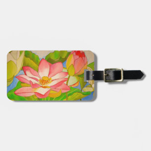 Etiqueta Para Maletas pintura acuarela rosa Lotus