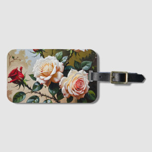 Etiqueta Para Maletas pintura al óleo de rosas blancas y rojas de color 