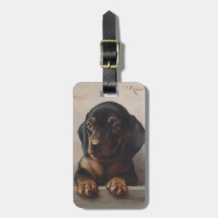 Etiqueta Para Maletas Pintura al óleo del retrato de cachorro de perro v