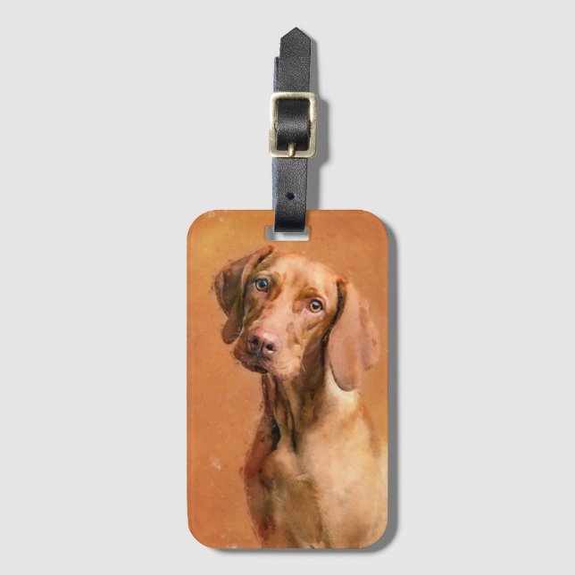 Etiqueta Para Maletas Pintura de arte húngara de perro vizsla (Anverso vertical)