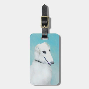 Etiqueta Para Maletas Pintura de Borzoi (blanco) - Arte de perro origina