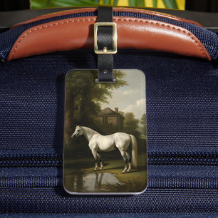 Etiqueta Para Maletas Pintura de caballos de caza blanca ecuestre vintag