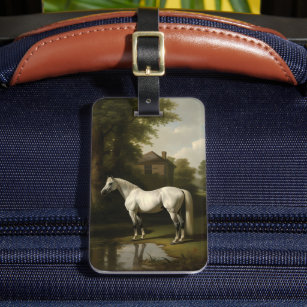 Etiqueta Para Maletas Pintura de caballos de caza blanca ecuestre vintag