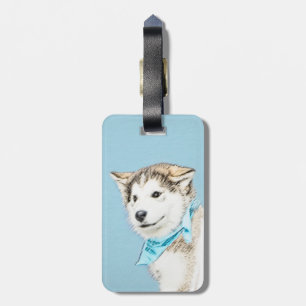 Etiqueta Para Maletas Pintura de cachorro de Husky Siberiano - Arte orig