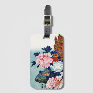 Etiqueta Para Maletas Pintura de flores de pavo real y peonías vintage
