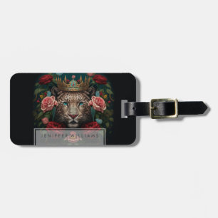 Etiqueta Para Maletas Pintura de Jaguar con Corona de Flores            