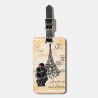 Etiqueta Para Maletas Pintura de la Torre Eiffel de París de Black Poodl
