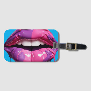 Etiqueta Para Maletas Pintura de los labios rosados y púrpura