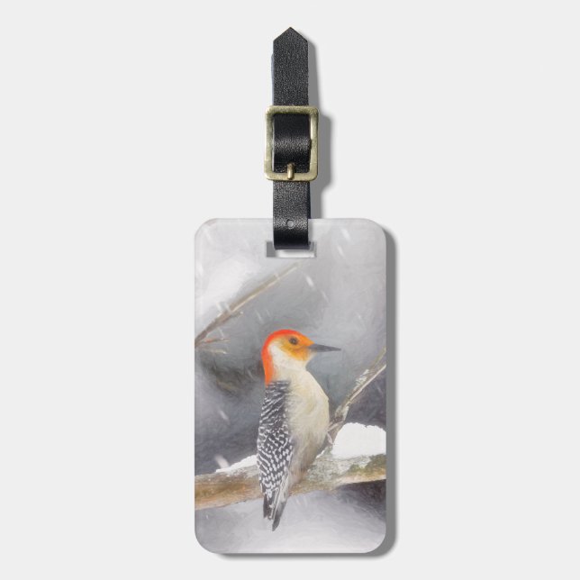 Etiqueta Para Maletas Pintura de pájaro de madera roja (Frente Vertical)