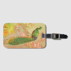 Etiqueta Para Maletas Pintura de pavo real y flores
