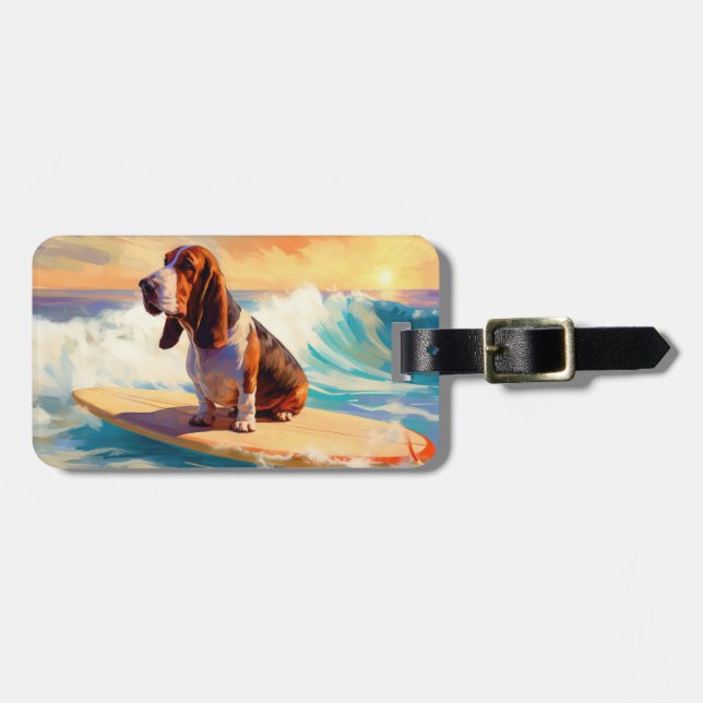 Etiqueta Para Maletas Pintura de surf en Basset Hound Beach (Frente Horizontal)