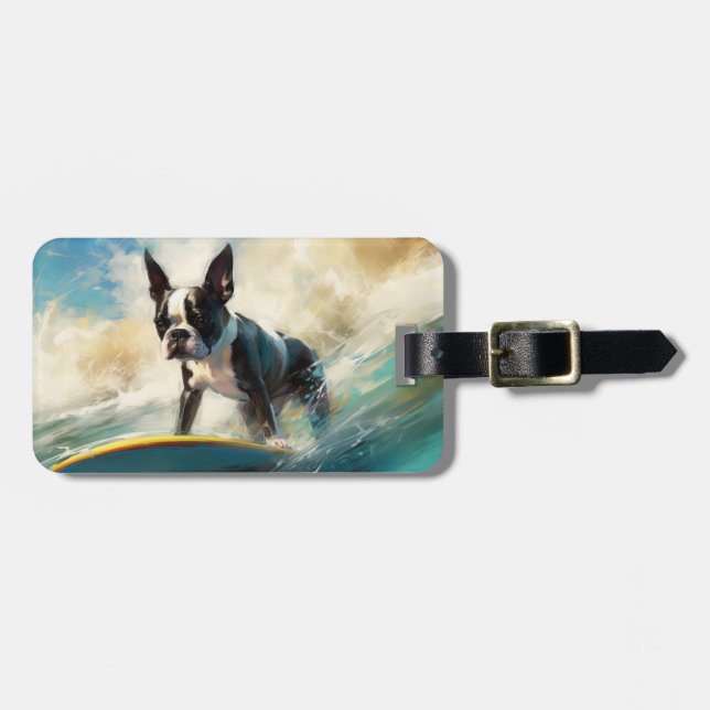 Etiqueta Para Maletas Pintura de surf en Boston Terrier Beach (Frente Horizontal)