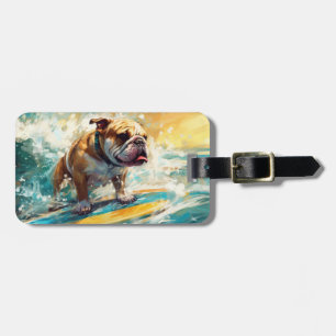 Etiqueta Para Maletas Pintura de Surf en la Playa Bulldog