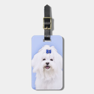 Etiqueta Para Maletas Pintura maltesa - Arte de perro original muy lindo