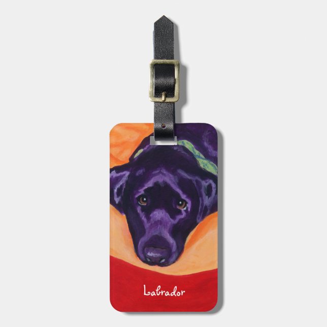 Etiqueta Para Maletas Pintura negra personalizada de Labrador (Frente Vertical)