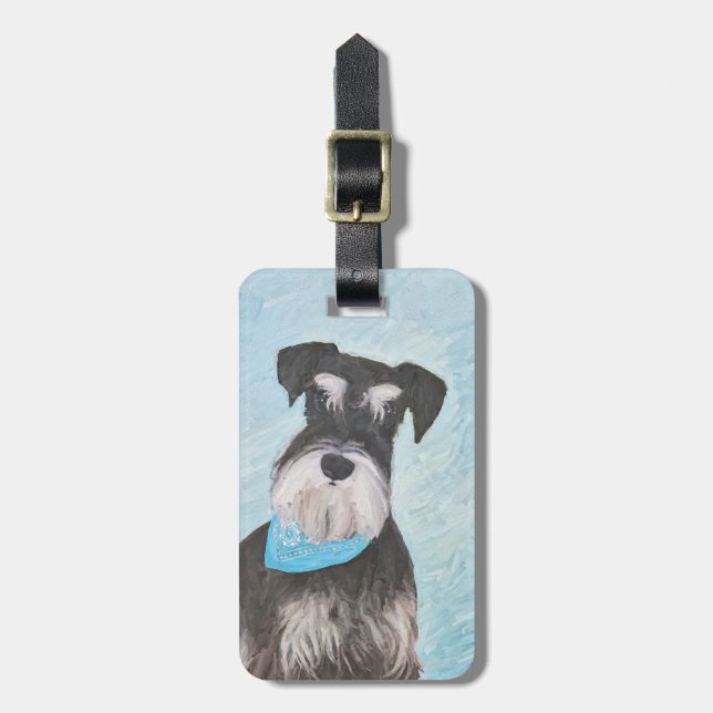 Etiqueta Para Maletas Pintura Schnauzer (en miniatura) - Perro original  (Frente Vertical)
