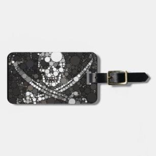 Etiqueta Para Maletas Pirata blanco negro cráneo