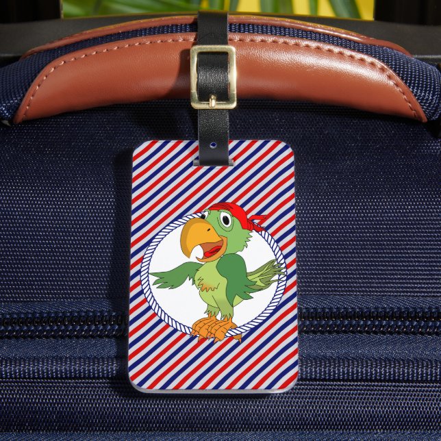 Etiqueta Para Maletas Pirate Parrot Nautical Personalizado (Anverso In situ 2)