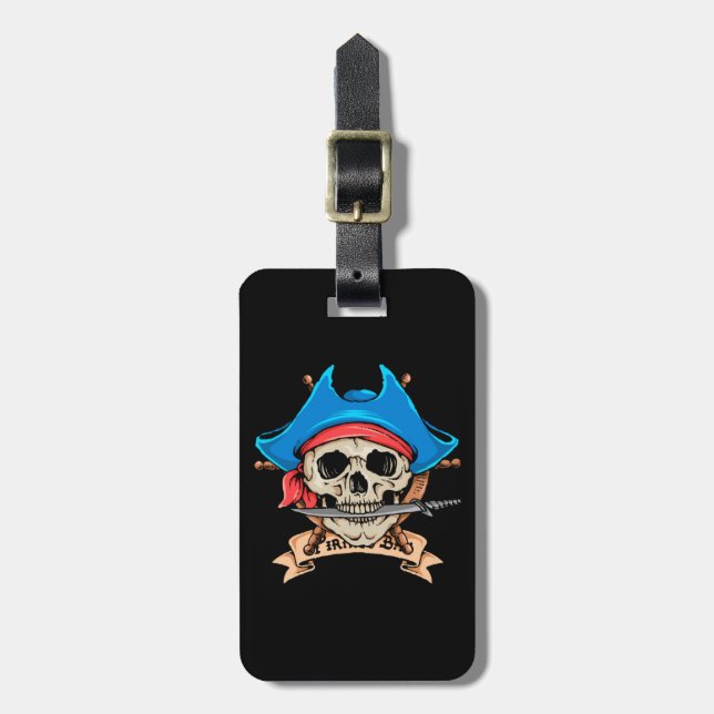 Etiqueta Para Maletas Pirate Skull Biting Knife (Frente Vertical)