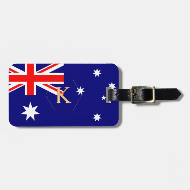 ETIQUETA PARA MALETAS PIXDEZINAS BANDERA AUSTRALIANA + MONOGRAMA DE DIY (Frente Horizontal)