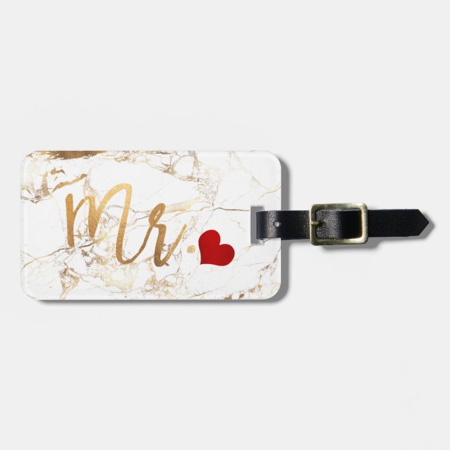 Etiqueta Para Maletas PixDezines MR MARBLE+FAUX GOLD (Frente Horizontal)