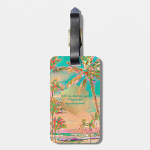 Etiqueta Para Maletas PixDezines vintage hawaiian beach Scene/verde azul