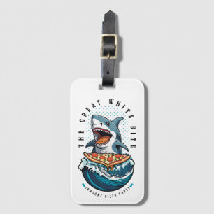 Etiqueta Para Maletas Pizza de Comer Tiburón   El gran jawsome blanco