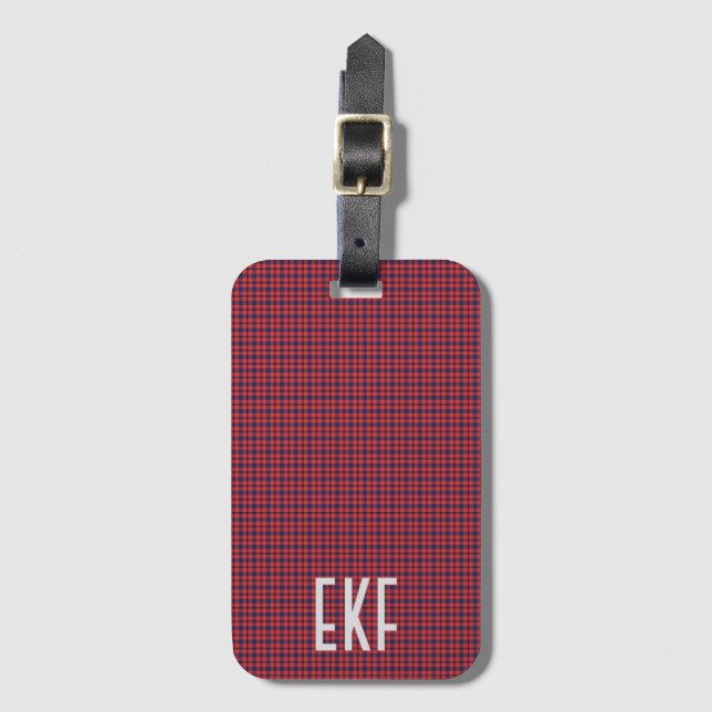 Etiqueta Para Maletas Placa Monogramada personalizada en rojo y azul (Anverso vertical)