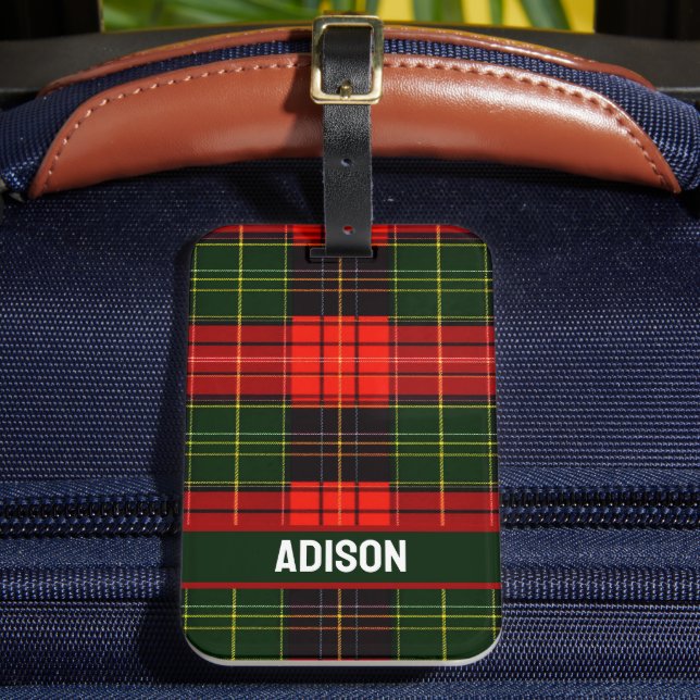 Etiqueta Para Maletas Plaid de Fiesta Tradicional (Anverso In situ 2)