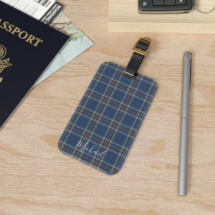 Etiqueta Para Maletas Plaid Thompson Clan Blue Gray Check Personalizado