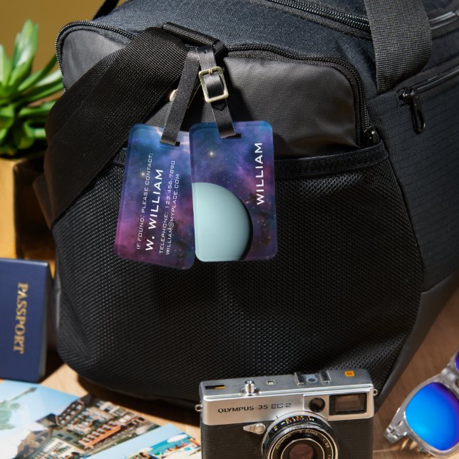 Etiqueta Para Maletas Planet Uranus Sistema Solar Espacio Púrpura Galaxi (Anverso & Reverso)