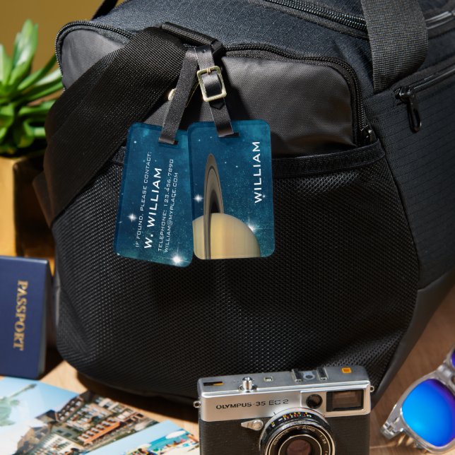 Etiqueta Para Maletas Planeta Saturno Sistema Solar Espacio Galaxia Púrp (Anverso & Reverso)